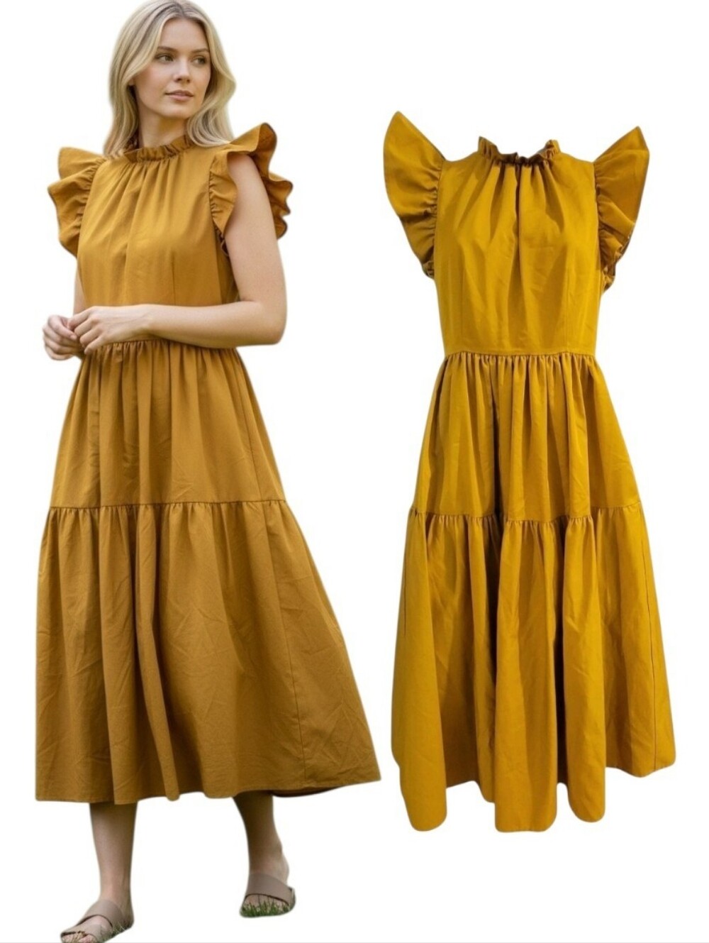 Antonio Melani Mustard Yellow Ruffle Tiered Midi Dress Size 0